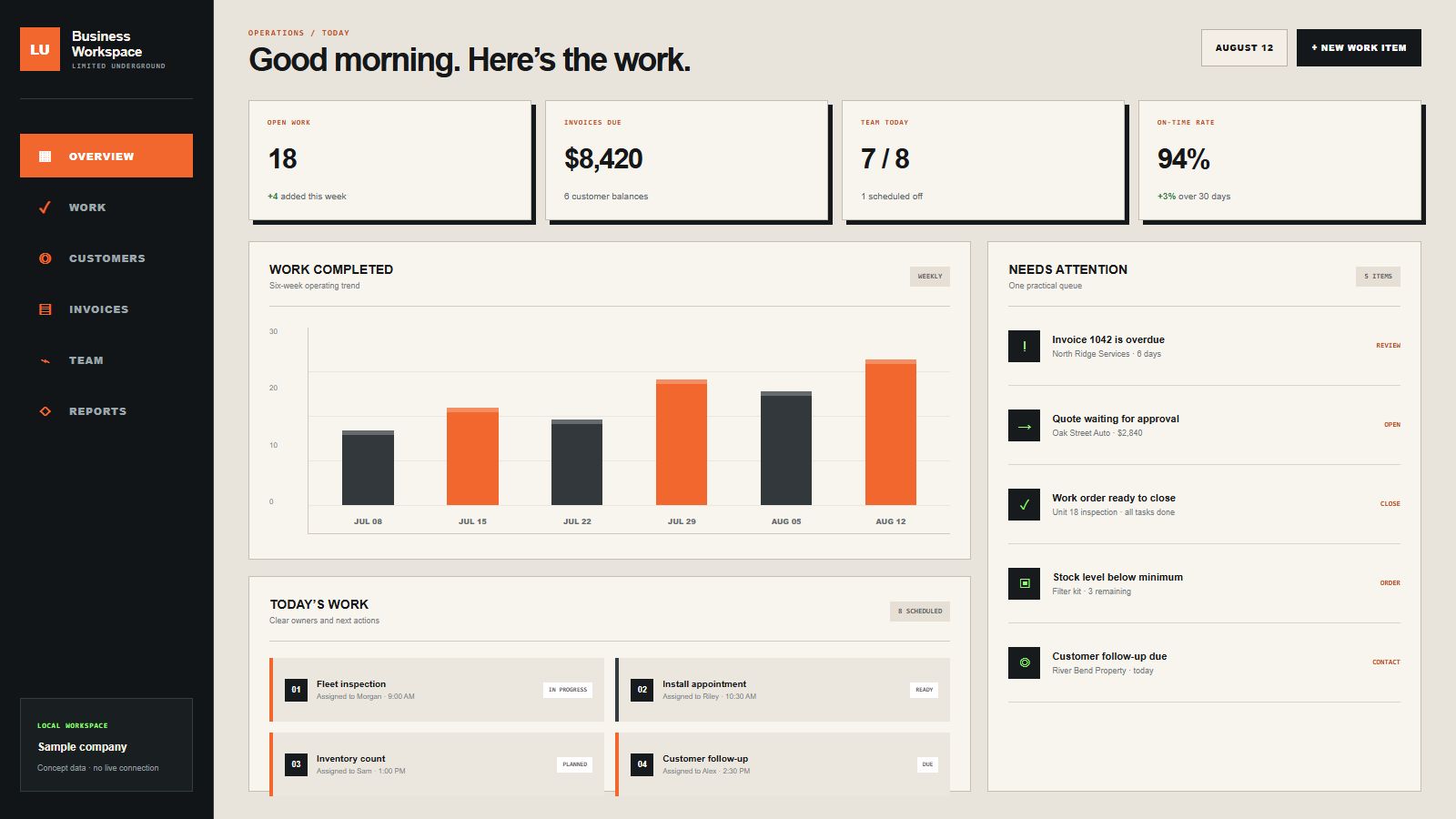 Small Business Suite Interface concept